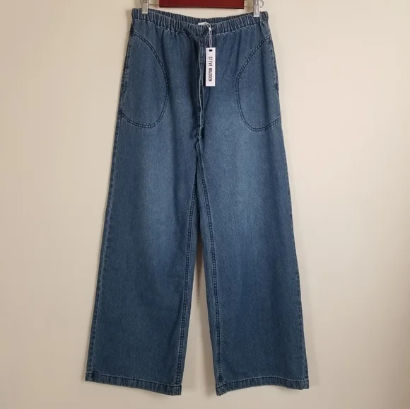 Steve Madden Denim Wide Leg Pull-On Pants Jeans Small NWT - Picture 1 of 7